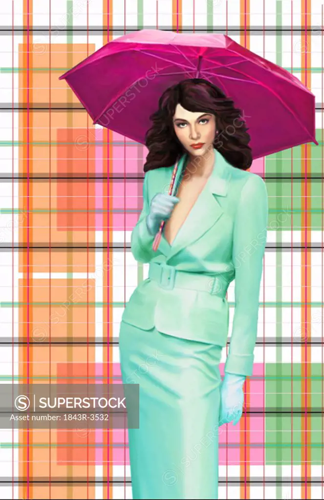 Woman with suit holding an umbrella
