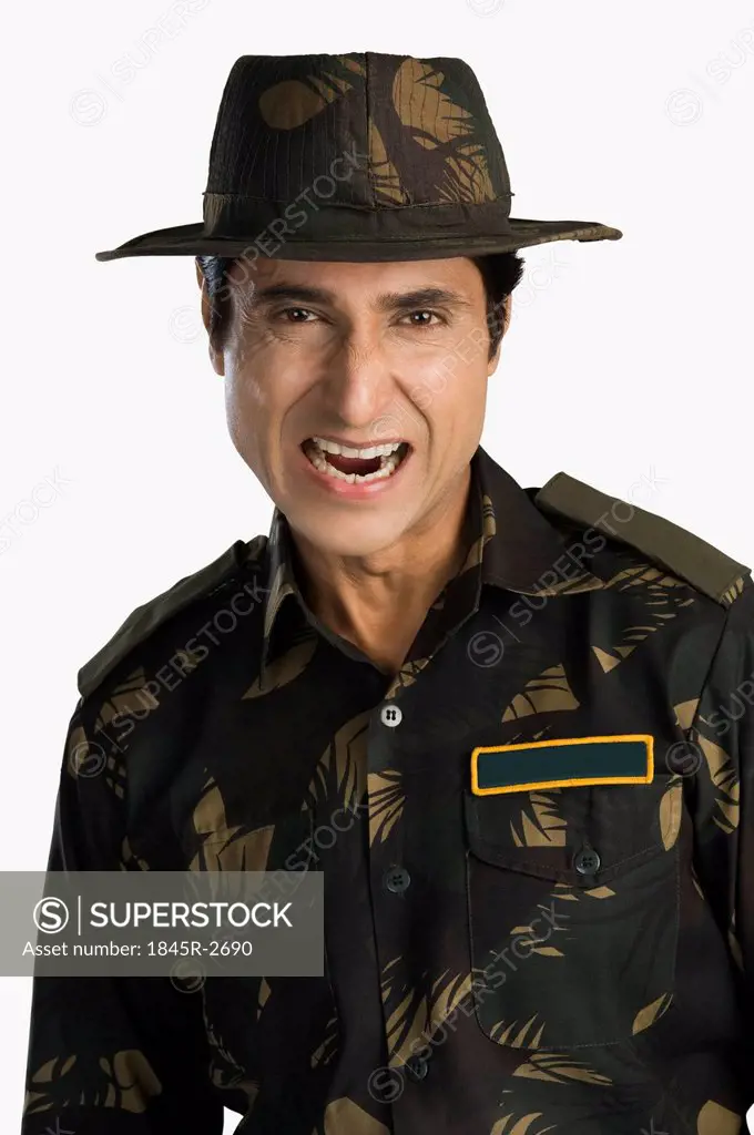 Portrait of an army soldier shouting