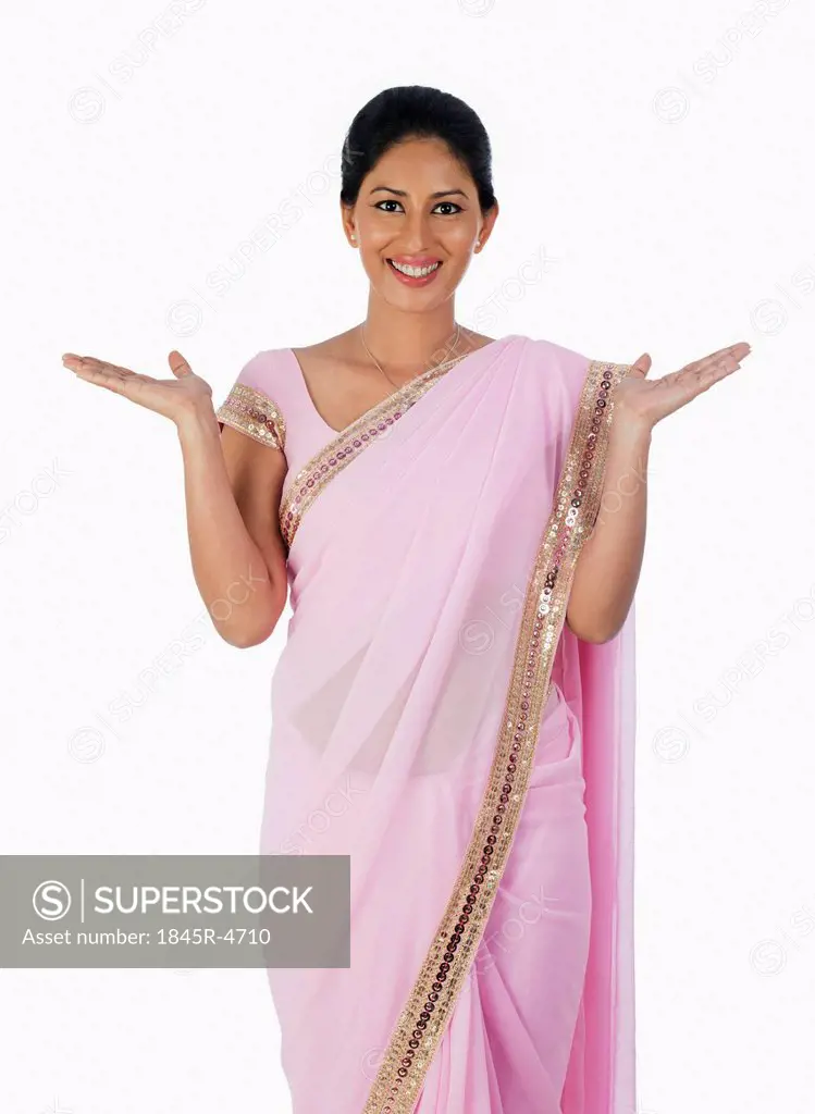 Woman gesturing and smiling