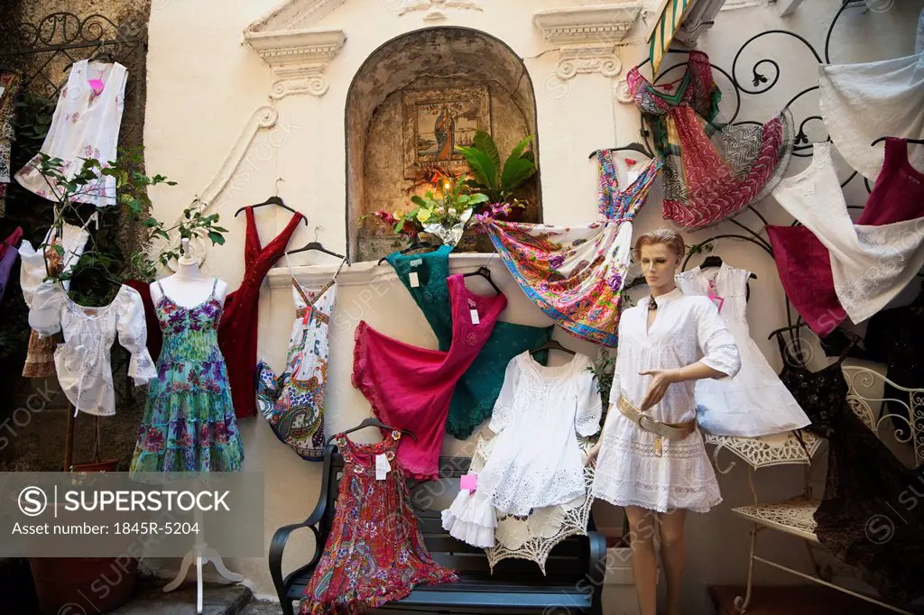 Cloths at a market stall, Amalfi, Province Of Salerno, Campania, Italy