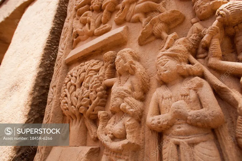 Carving detail on the ancient stupa at Sanchi, Madhya Pradesh, India