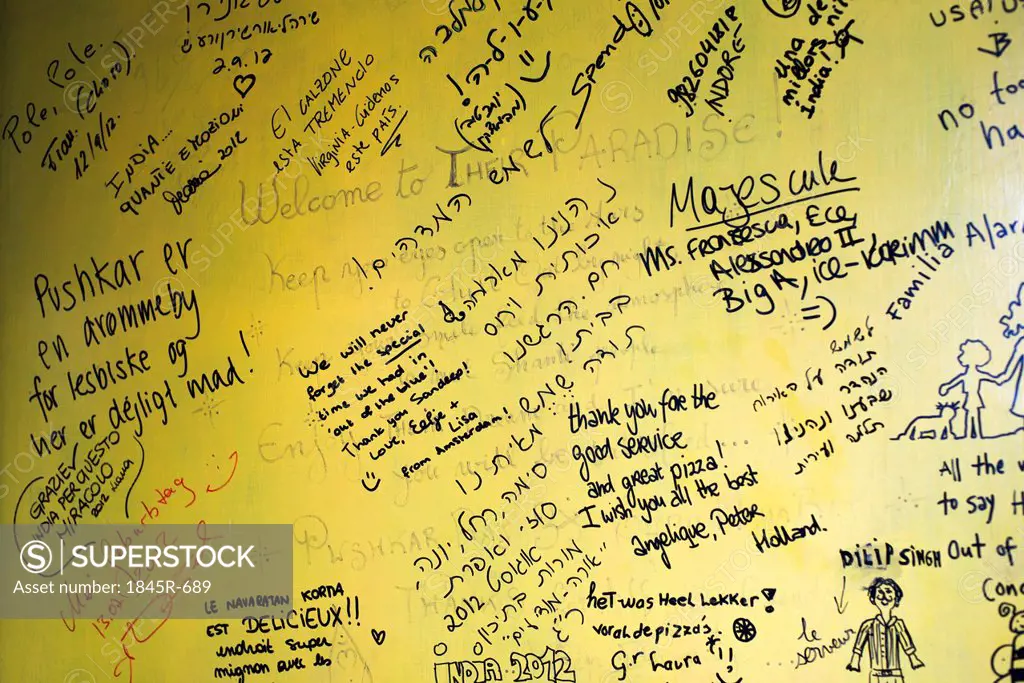 Close-up of messages on a board, Pushkar Camel Fair, Pushkar, Ajmer, Rajasthan, India