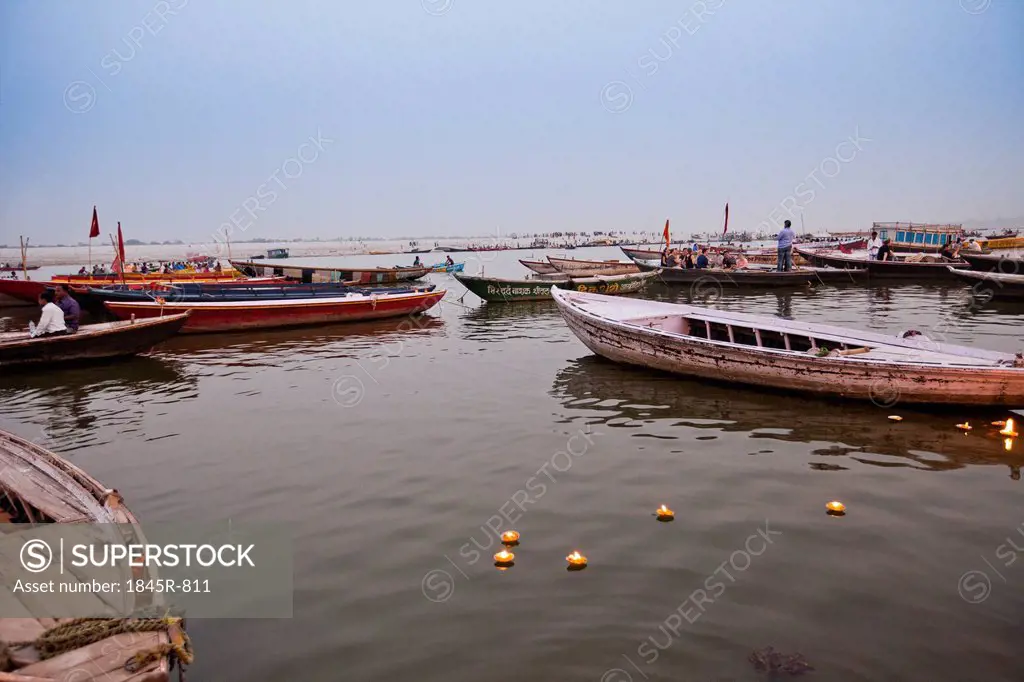 Boats at Rajendra Prasad Ghat, Ganges River, Varanasi, Uttar Pradesh, India