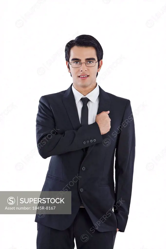 Portrait of a businessman with his hand on heart