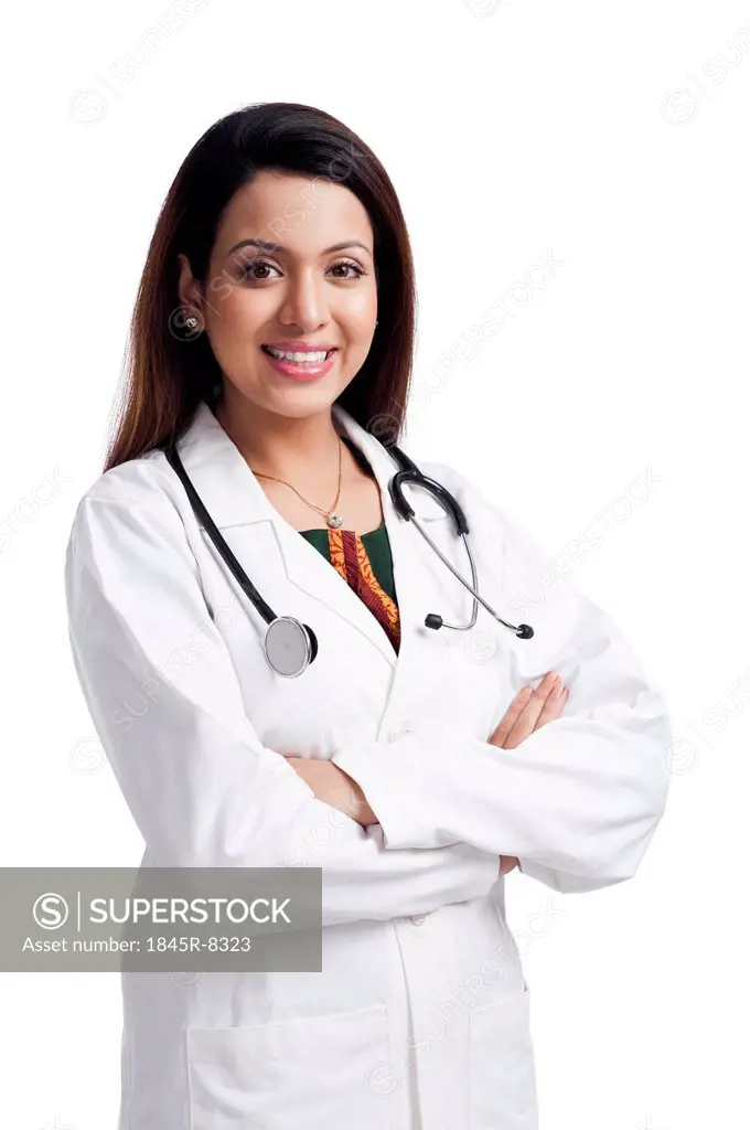Female doctor standing with her arms crossed and smiling