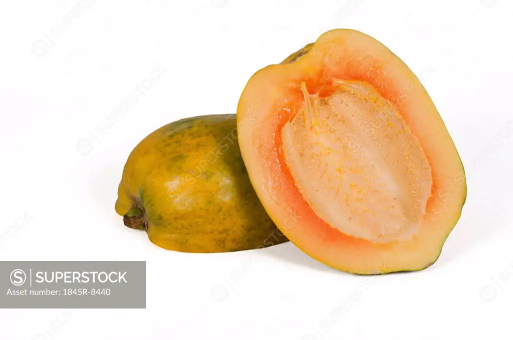 Close-up of two papaya halves