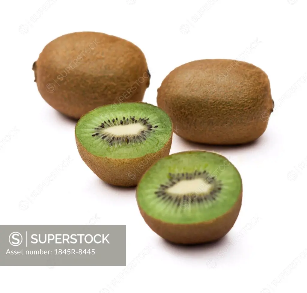Close-up of kiwi fruits with halves