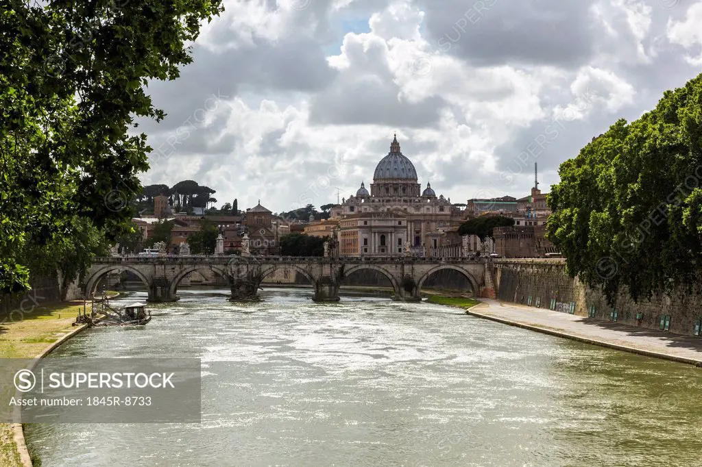 Bridge across a river with a basilica in the background, St. Peter's Basilica, Tiber River, Vatican City, Rome, Rome Province, Lazio, Italy