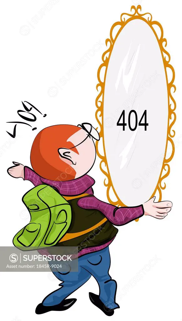 Illustrative representation of a man looking at 404 mirror on the wall