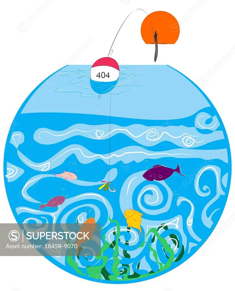 Illustrative representation of fishes swimming in a fish bowl