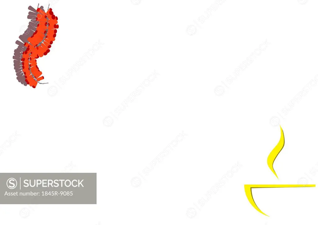 Diwali oil lamp with firecracker isolated on white background