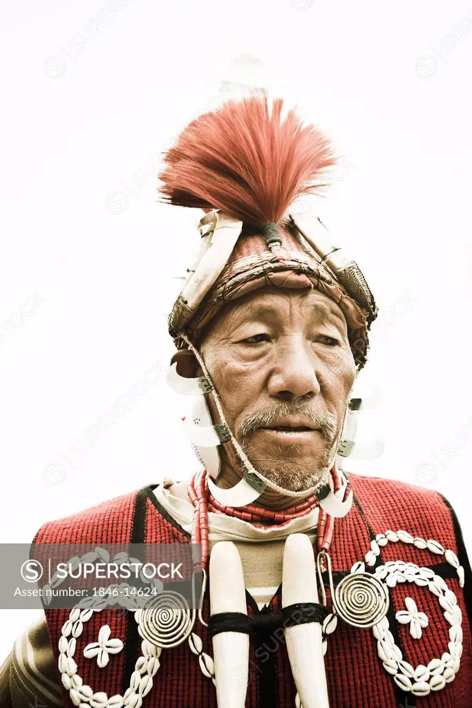 Naga tribal warrior in traditional outfit, Hornbill Festival, Kohima, Nagaland, India