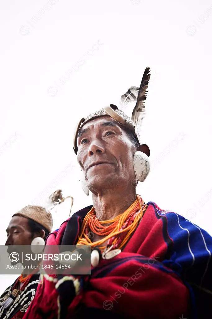 Naga tribal warriors in traditional outfit, Hornbill Festival, Kohima, Nagaland, India