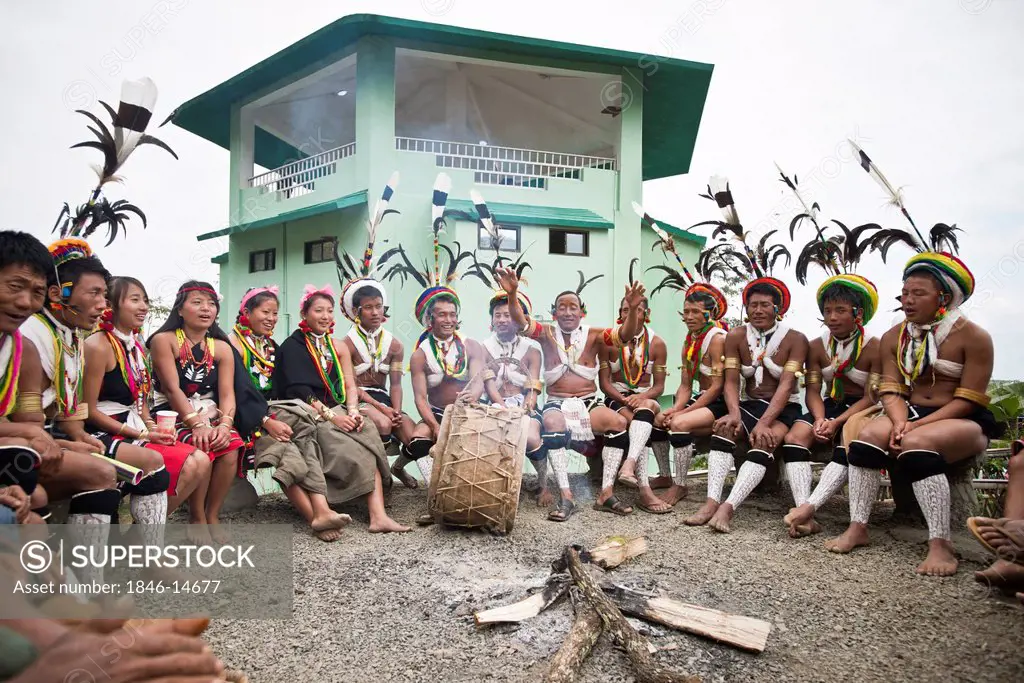 Naga tribal people performing in Hornbill Festival, Kohima, Nagaland, India