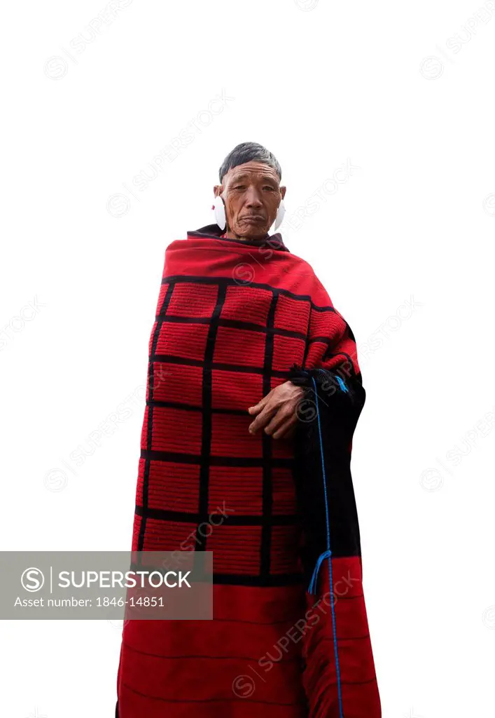 Naga tribesman in traditional outfit, Kisama, Kohima, Nagaland, India