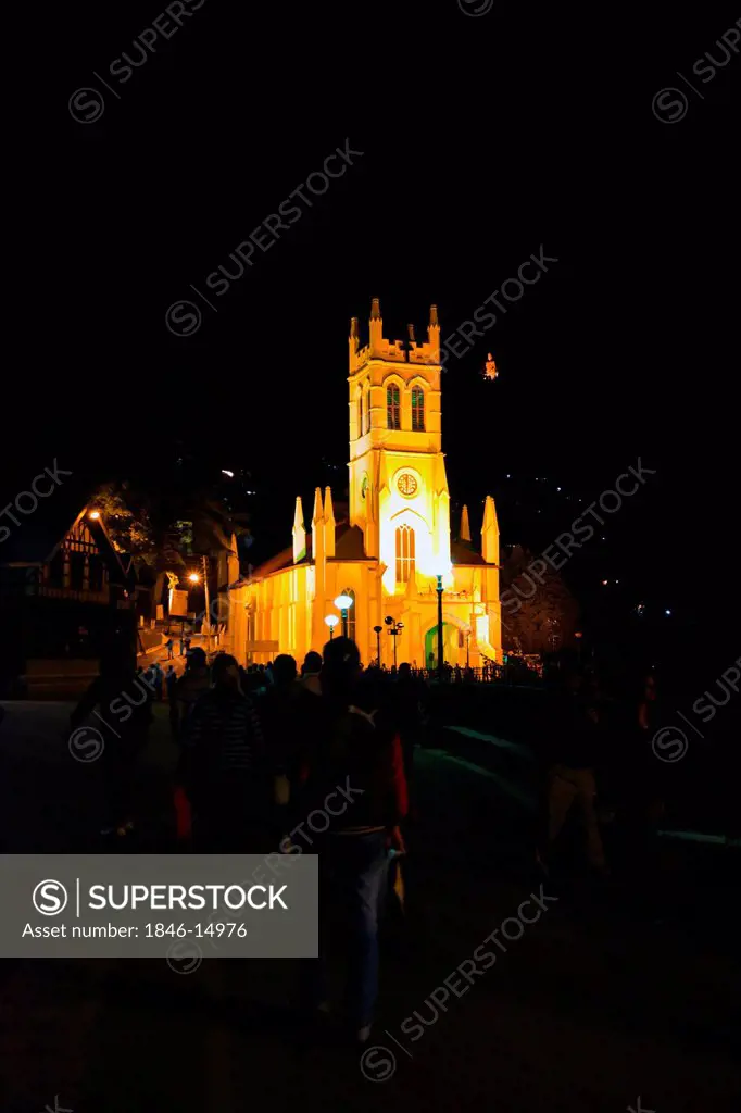 Christ Church at night, Mall Road, Shimla, Himachal Pradesh, India