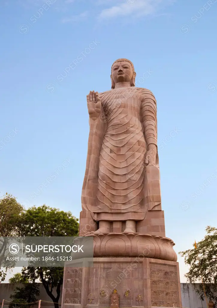 Low Angle View of statue of Buddha, Thai Temple, Sravasti, Uttar Pradesh, India