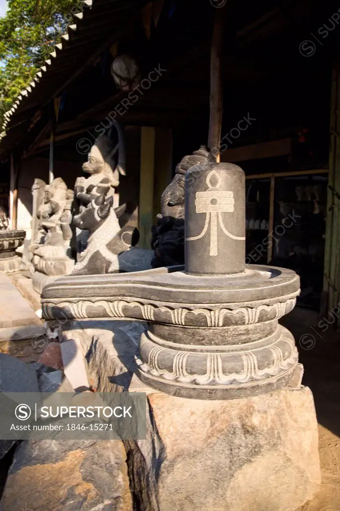Shiva Linga sculpture at a store for sale, Mahabalipuram, Kanchipuram District, Tamil Nadu, India