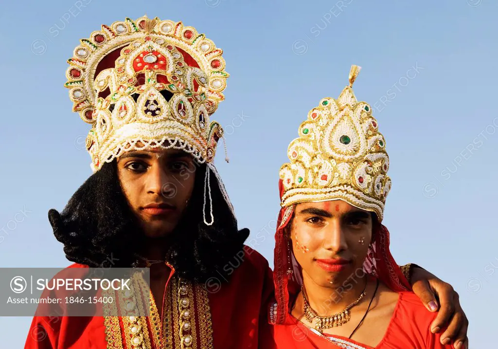 Two men dressed as Hindu mythological character, Jaipur, Rajasthan, India