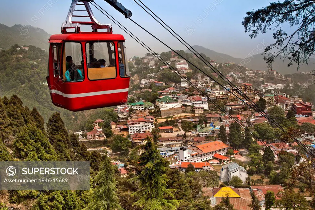 Overhead Cable Car houses in the background, Gun Hill, Mussoorie, Uttarakhand, India