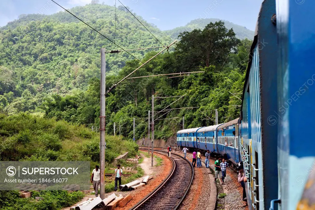 Train on railroad tracks, Visakhapatnam, Andhra Pradesh, India
