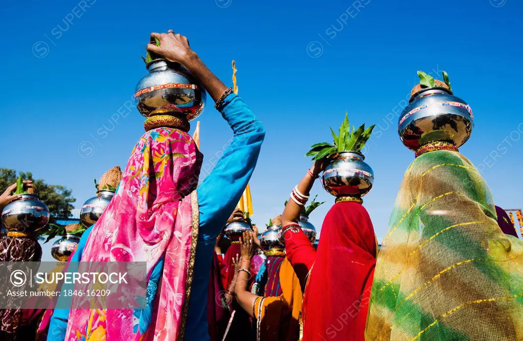Kalash Yatra; a traditional procession, Pushkar Camel Fair, Pushkar, Ajmer, Rajasthan, India