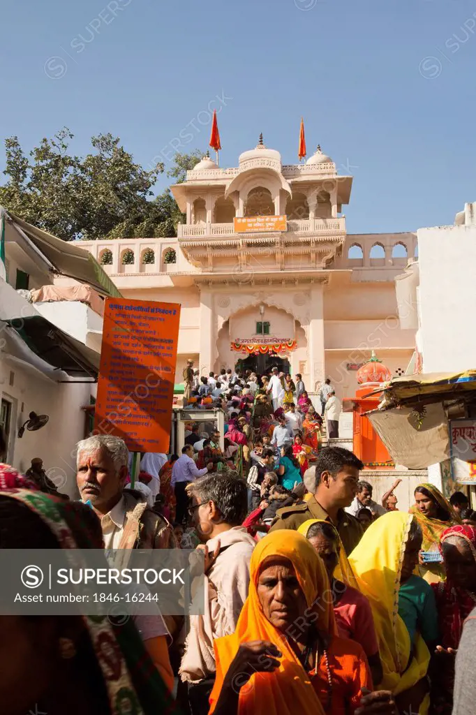 Crowd of devotees at a temple, Brahma Temple, Pushkar, Ajmer, Rajasthan, India