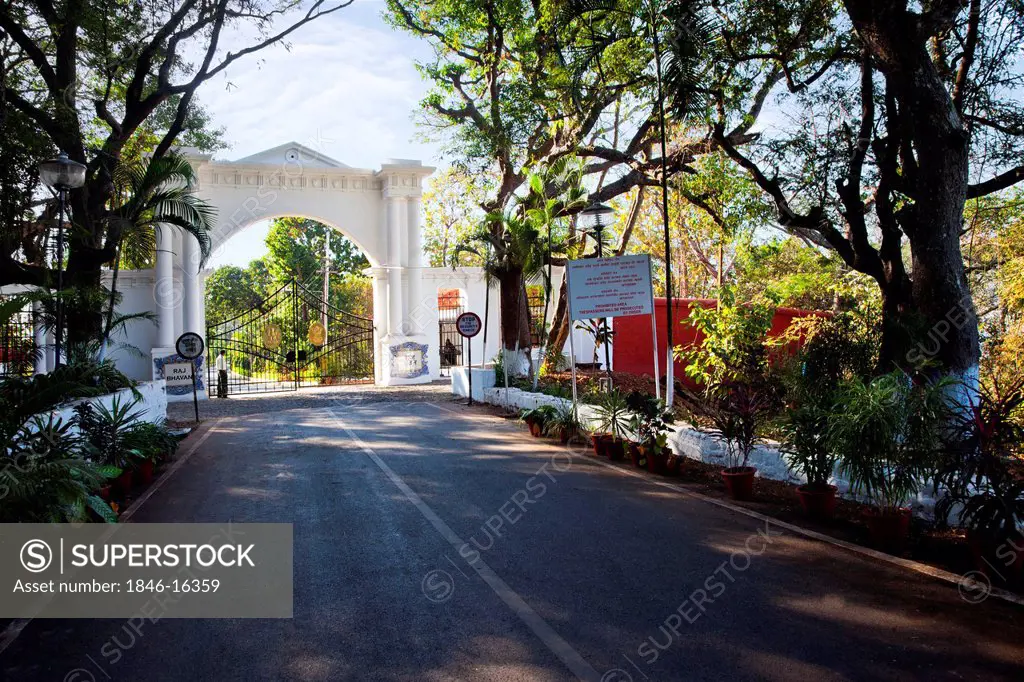Road leading towards gate of Cabo Raj Bhavan, Panaji, Goa, India