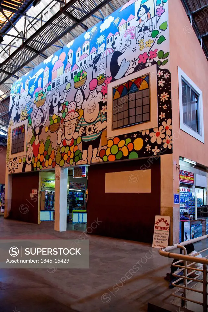 Cartoons painted on the wall, Municipal Market, Panaji, North Goa, Goa, India