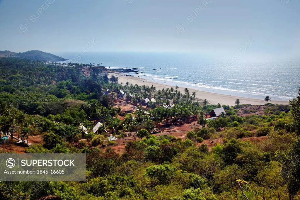 High angle view of a beach, Vagator Beach, Vagator, Bardez, North Goa, Goa, India