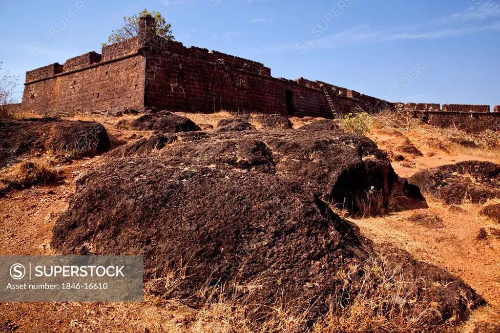 Ruins of the Chapora Fort, Vagator Beach, Vagator, Bardez, North Goa, Goa, India