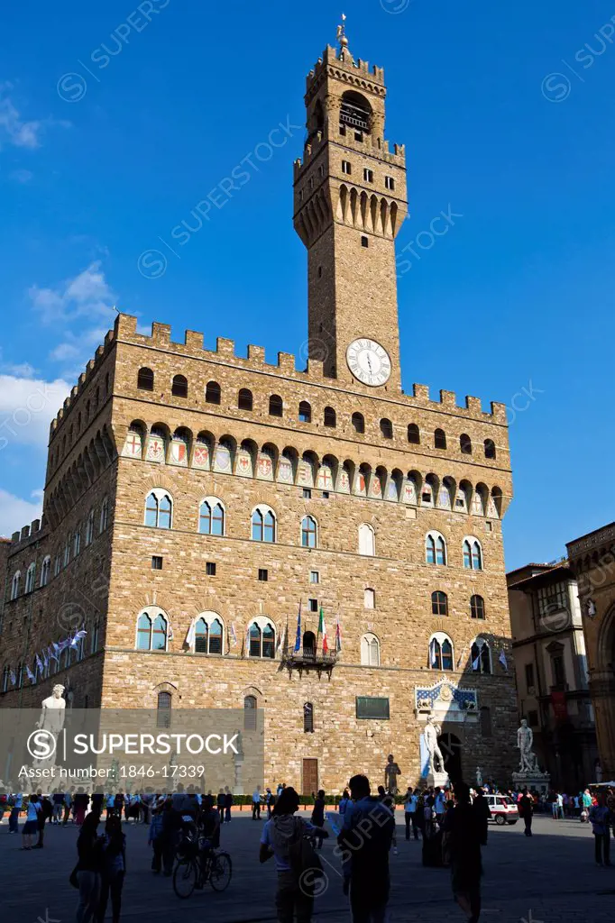 Tourists at Palazzo Vecchio, Piazza Della Signoria, Florence, Tuscany, Italy