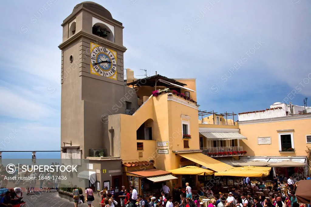 Clock tower in a town, Piazza Umberto, Capri, Campania, Italy