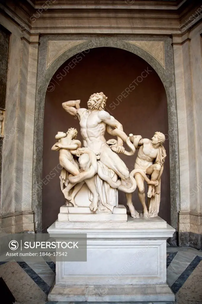 Laocoon and his sons sculpture in a museum, Vatican Museum, Rome, Lazio, Italy
