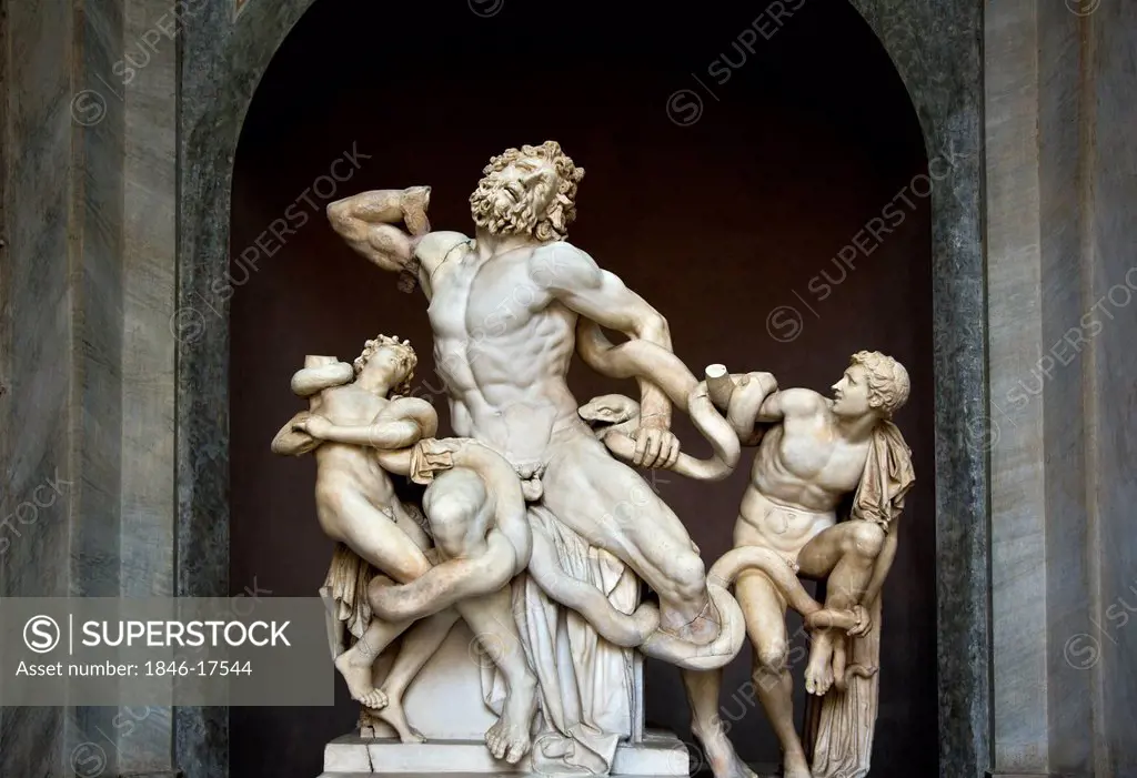 Laocoon and his sons sculpture in a museum, Vatican Museum, Rome, Lazio, Italy