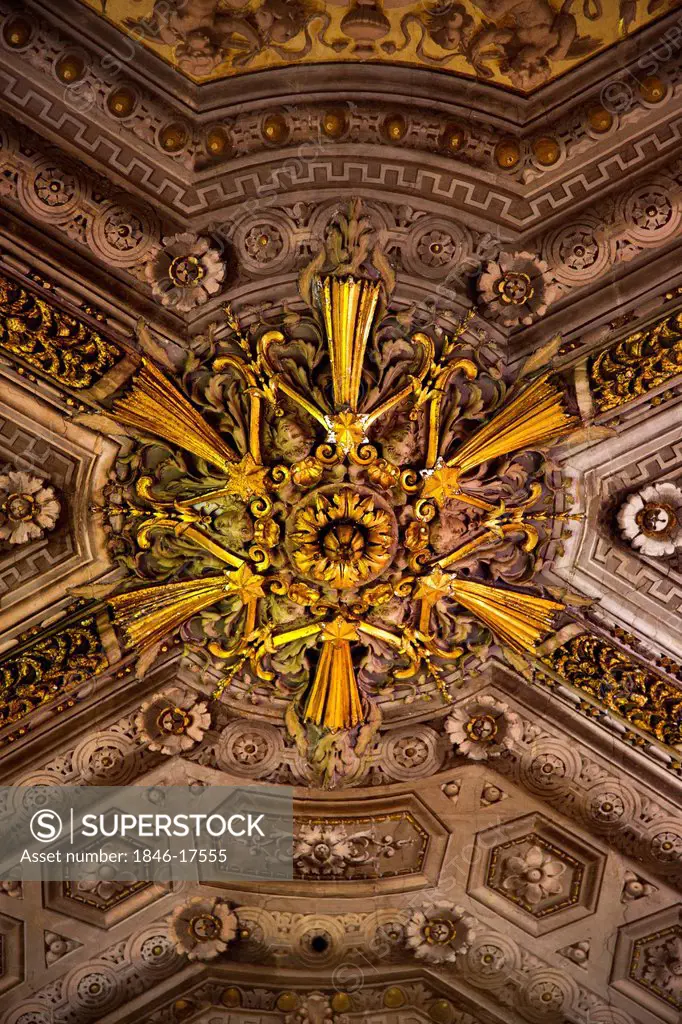 Low angle view of details of ceiling in a museum, Vatican Museums, Vatican City, Rome, Lazio, Italy
