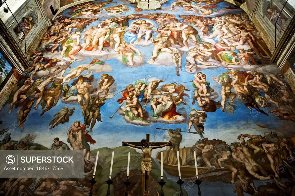 Detail of Michelangelo's The Last Judgement, Sistine Chapel, Vatican Museums, Vatican City, Rome, Lazio, Italy