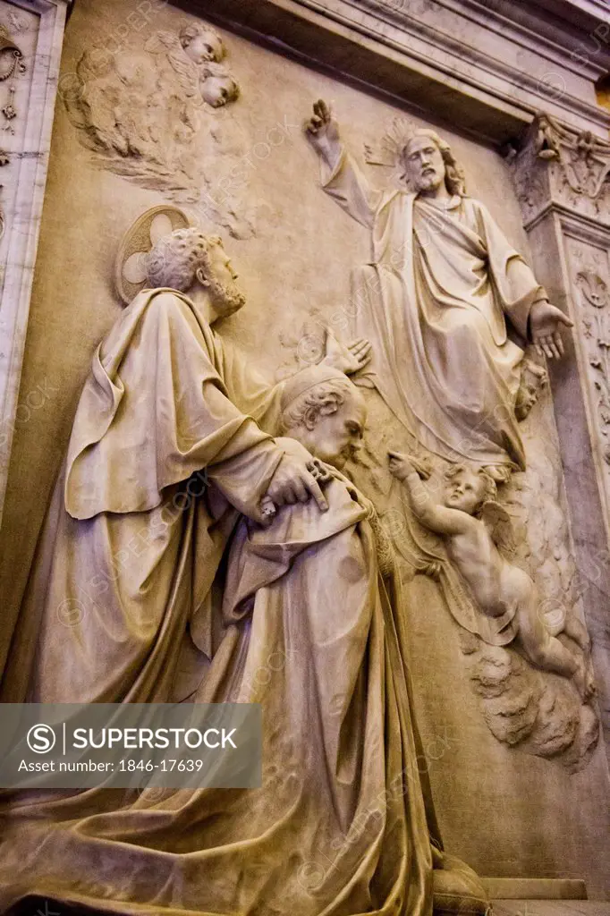 Statues on the wall of the St. Peter's Basilica, Vatican City, Rome, Lazio, Italy