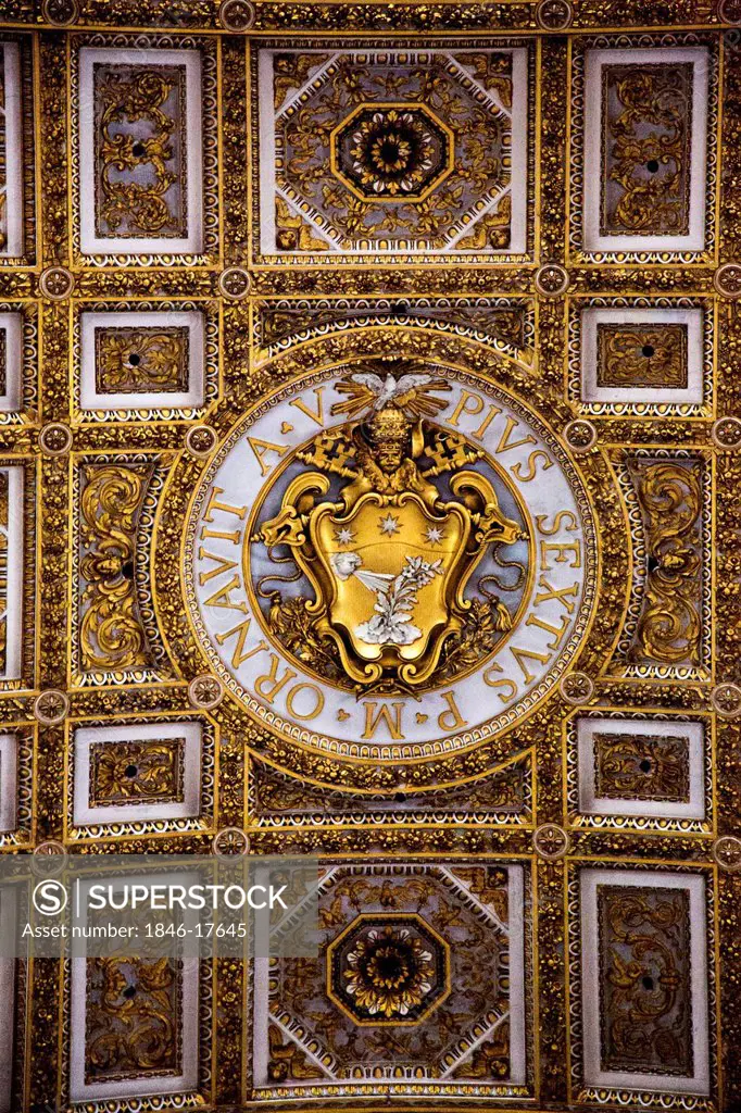 Details of the ceiling in a basilica, St. Peter's Basilica, Vatican City, Rome, Lazio, Italy