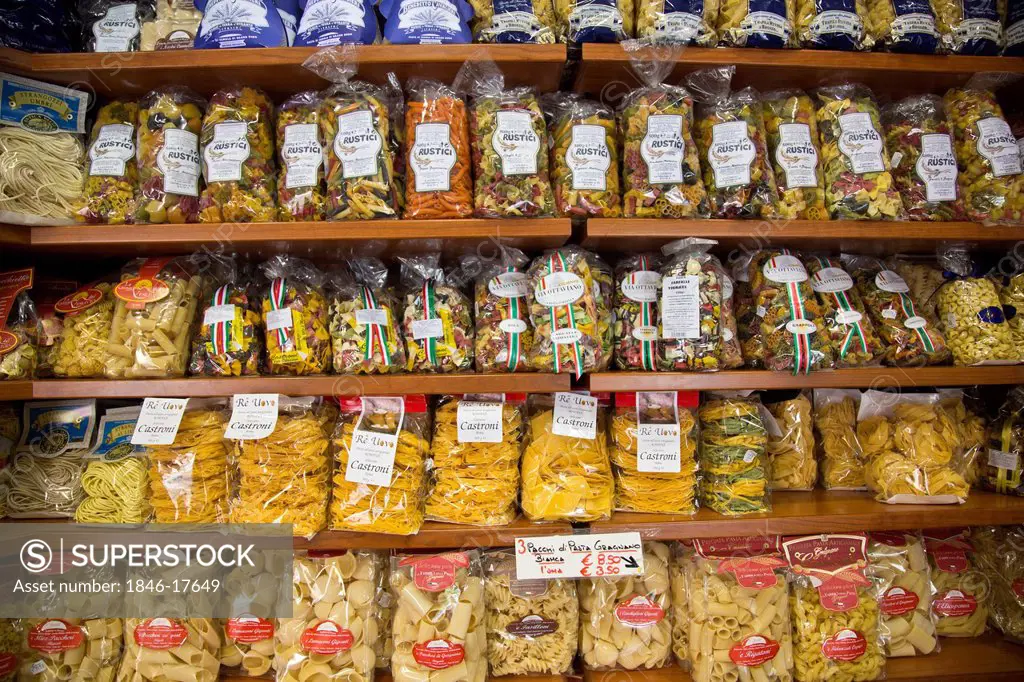 Assorted food for sale on display at a store, Rome, Lazio, Italy