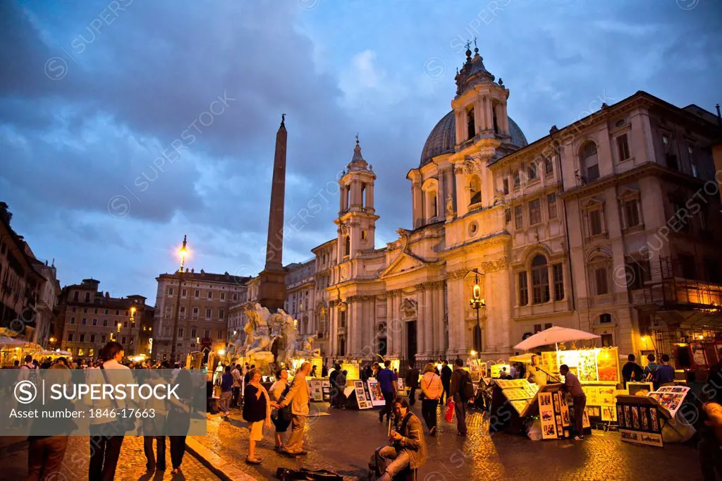 Tourists near a fountain, Pantheon, Pantheon Rome, Rome, Lazio, Italy