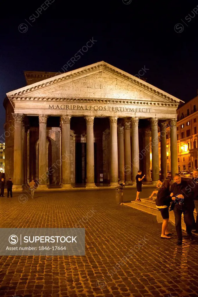 Pantheon and fountain at night, Pantheon Rome, Rome, Lazio, Italy