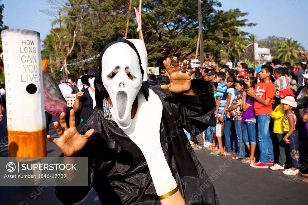 Person in ghost costume during procession in a carnival, Goa Carnivals, Goa, India