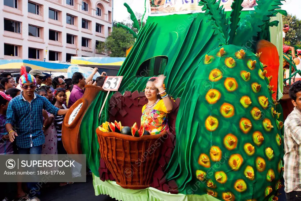 People at traditional procession in a carnival, Goa Carnivals, Goa, India