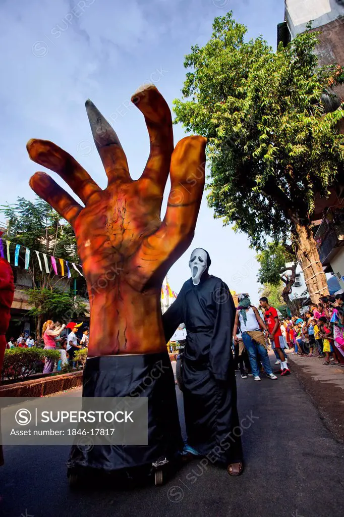 Representation of a human hand during a procession in a carnival, Goa Carnivals, Goa, India