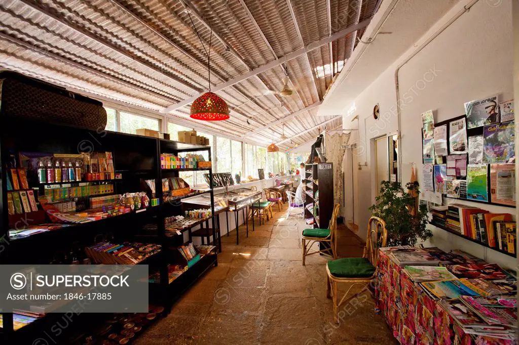 Books at a store, Lila Cafe, Calangute, North Goa, Goa, India