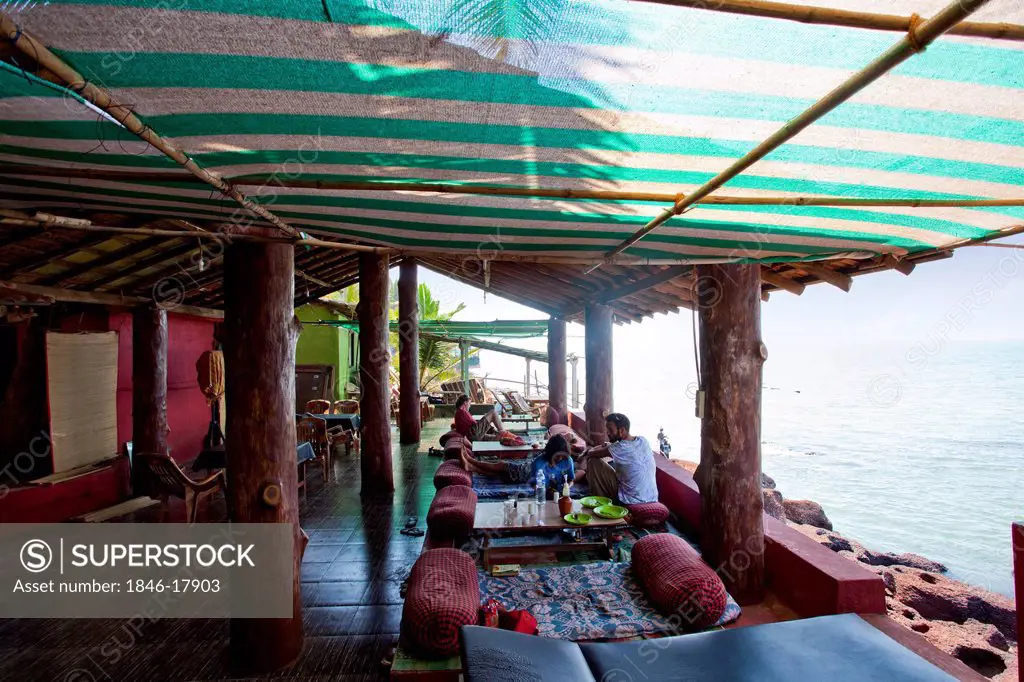 Tourists in a restaurant, Avalon Sunset Bar & Restaurant, Anjuna, North Goa, Goa, India