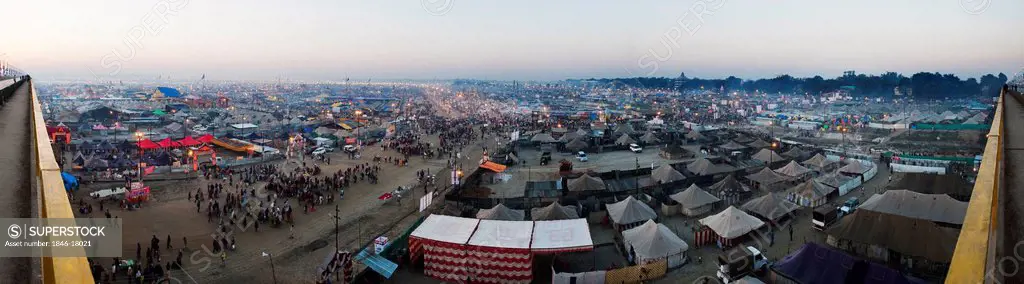 Aerial view of residential tents at Maha Kumbh, Allahabad, Uttar Pradesh, India