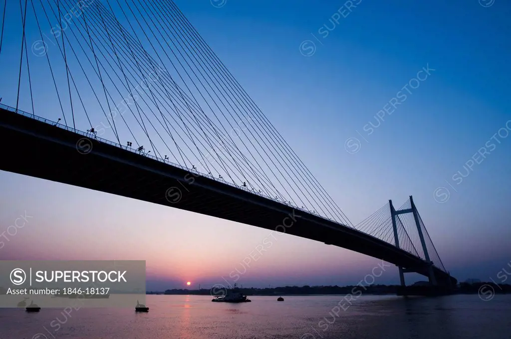Bridge across a River, Vidyasagar Setu, Hooghly River, Kolkata, West Bengal, India