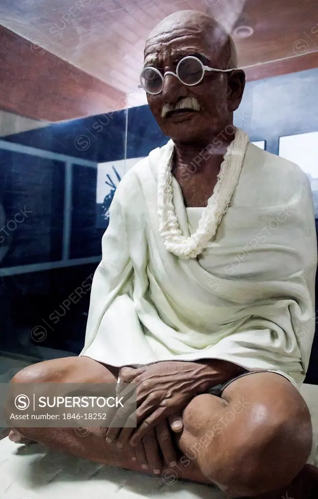 Statue of Mahatma Gandhi in a museum, Sabarmati Ashram, Ahmedabad, Gujarat, India